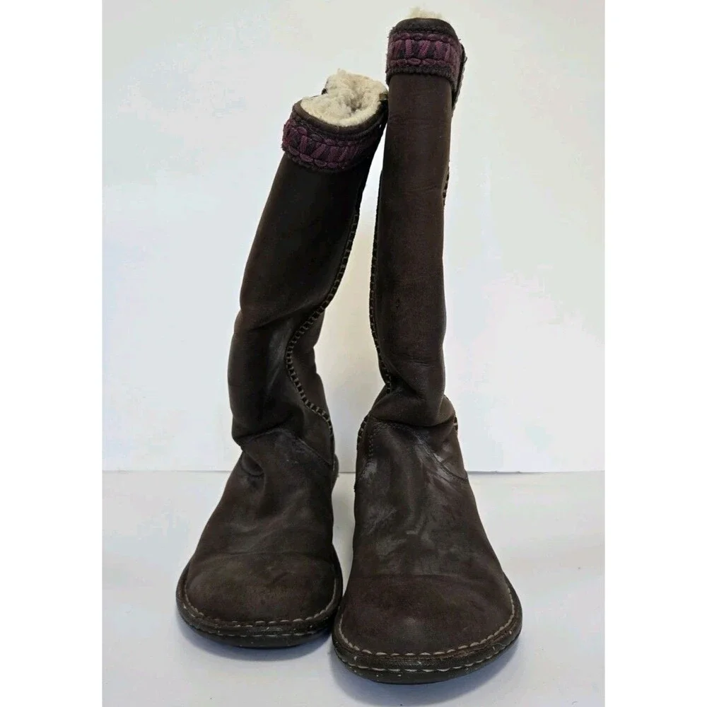 Ugg Boots Womens 8 Swell Tall Brown Leather Shearling Lined Winter Outdoor